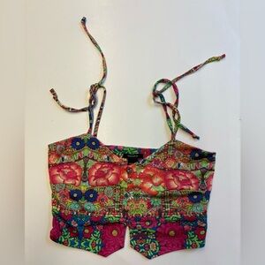 Forever 21 Abstract Floral crop top spaghetti strap stretchy top size XS